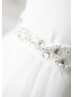 Ivory Tulle Beaded Straps Cross Back Hi Low Lace Trim Flower Girl Dress 